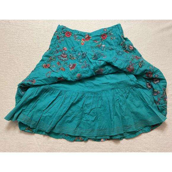 JOHNNY WAS Women's Size 6 Fit and Flare Teal Embroidered Skirt EUC - Picture 3 of 7